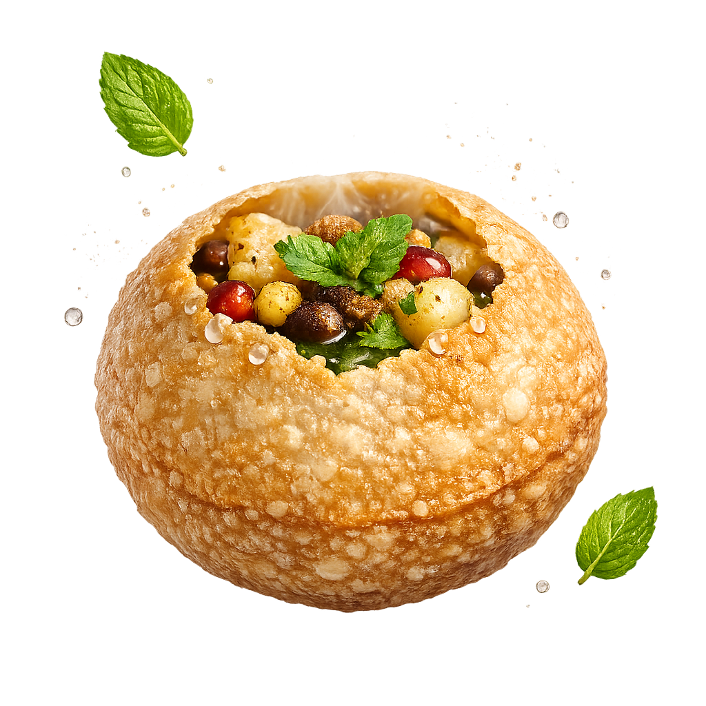 Crisp puri mid-splash